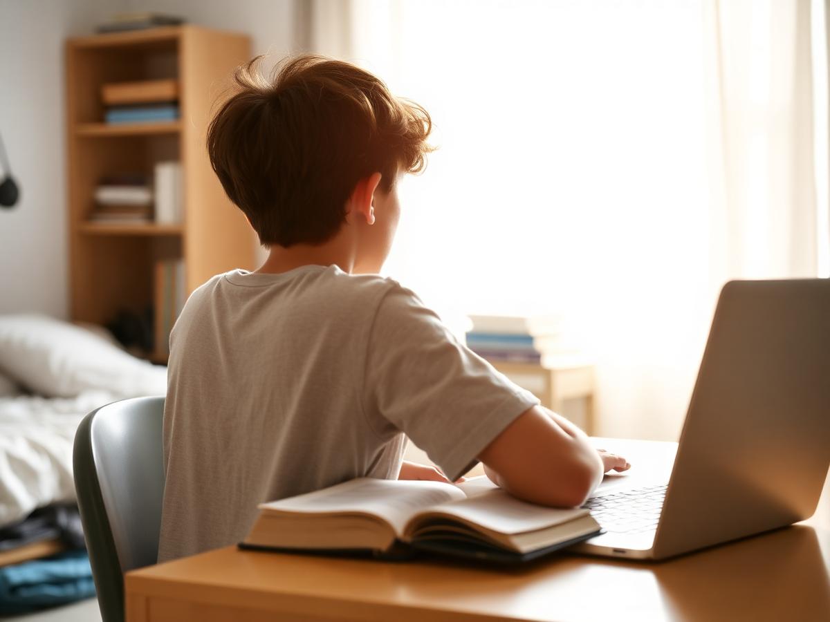 A young person studying at a desk